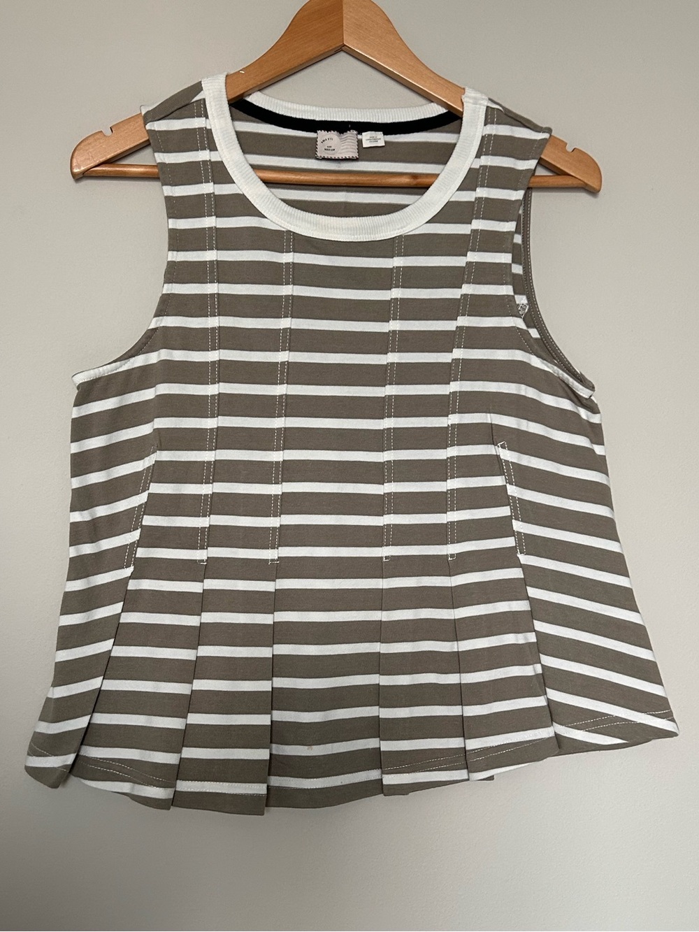 Anthropologie Taupe & White Striped Pleated Tank - Picture 2 of 11